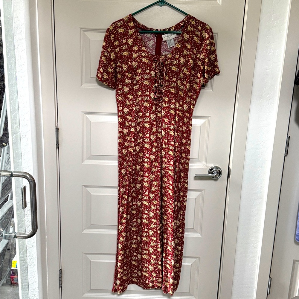 Casual Corner Burgundy Floral Jumpsuit